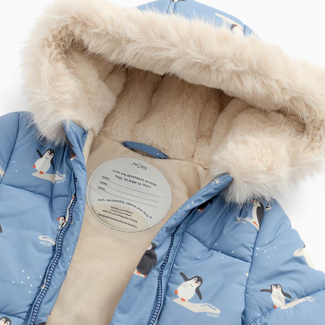 MORI Recycled Faux Fur Lined Penguin Snowsuit Rainwash