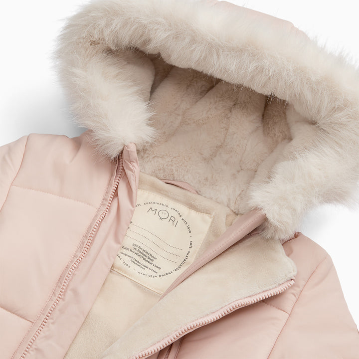MORI Recycled Faux Fur Lined Embroidered Snowsuit - Pink-Snowsuits-Pink-0-3m | Natural Baby Shower