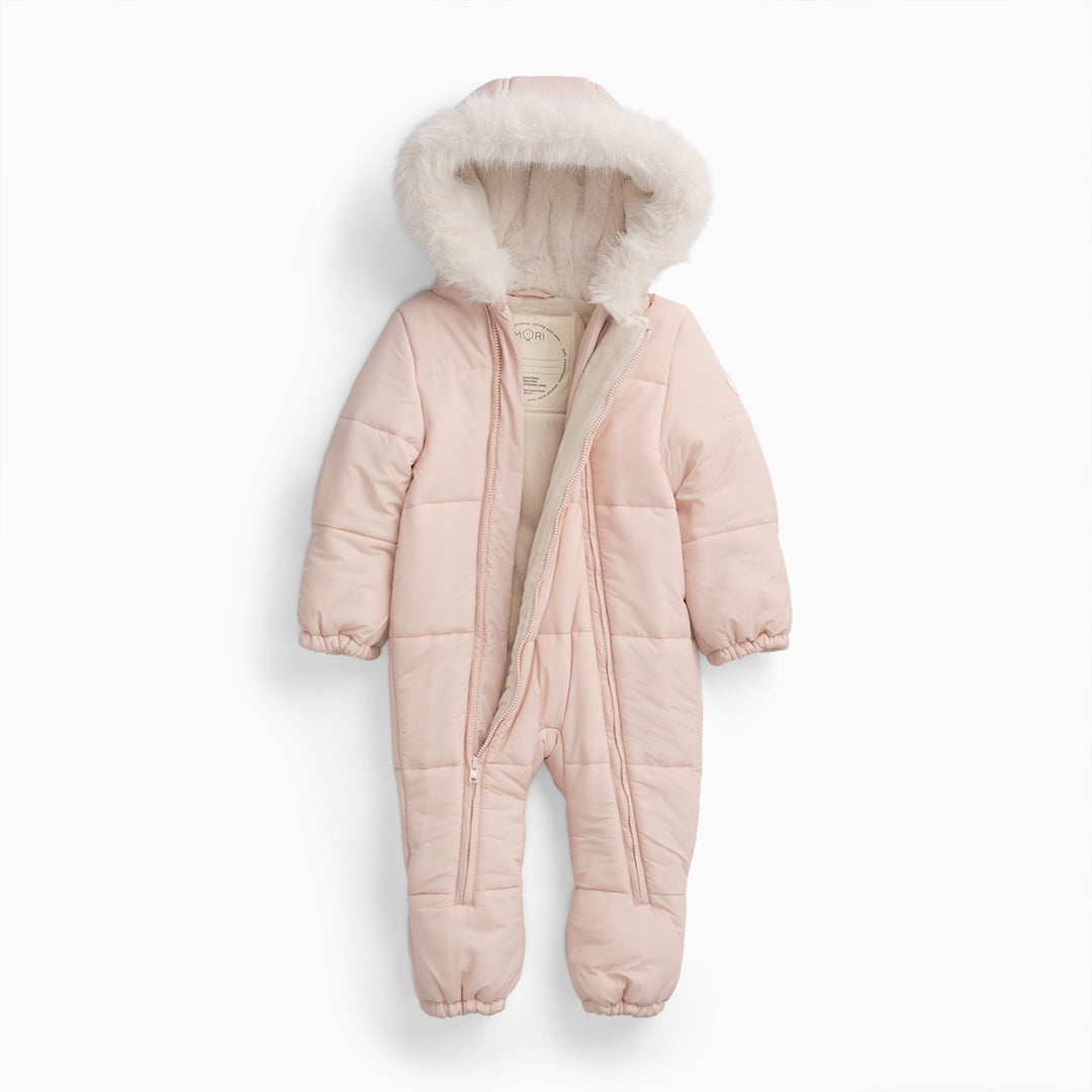 MORI Recycled Faux Fur Lined Embroidered Snowsuit - Pink-Snowsuits-Pink-0-3m | Natural Baby Shower