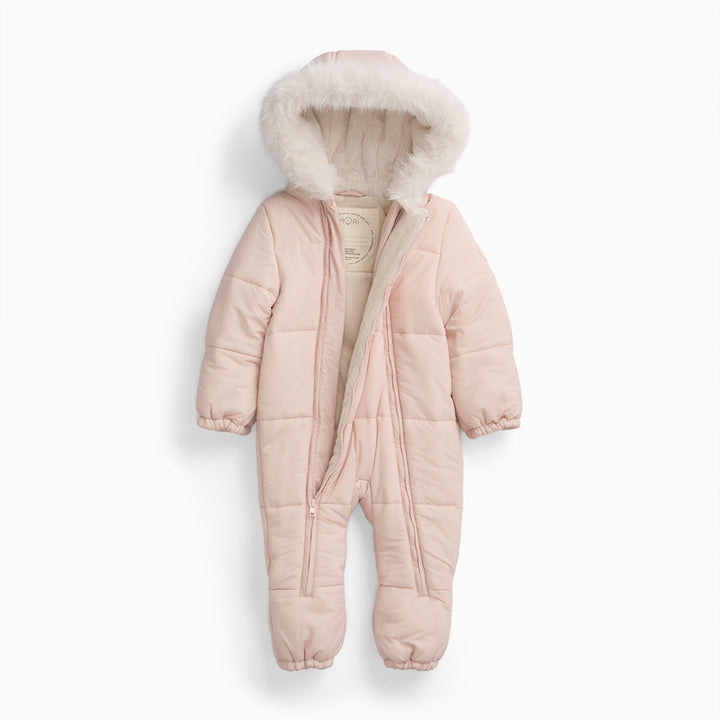 MORI Recycled Faux Fur Lined Embroidered Snowsuit - Pink-Snowsuits-Pink-0-3m | Natural Baby Shower