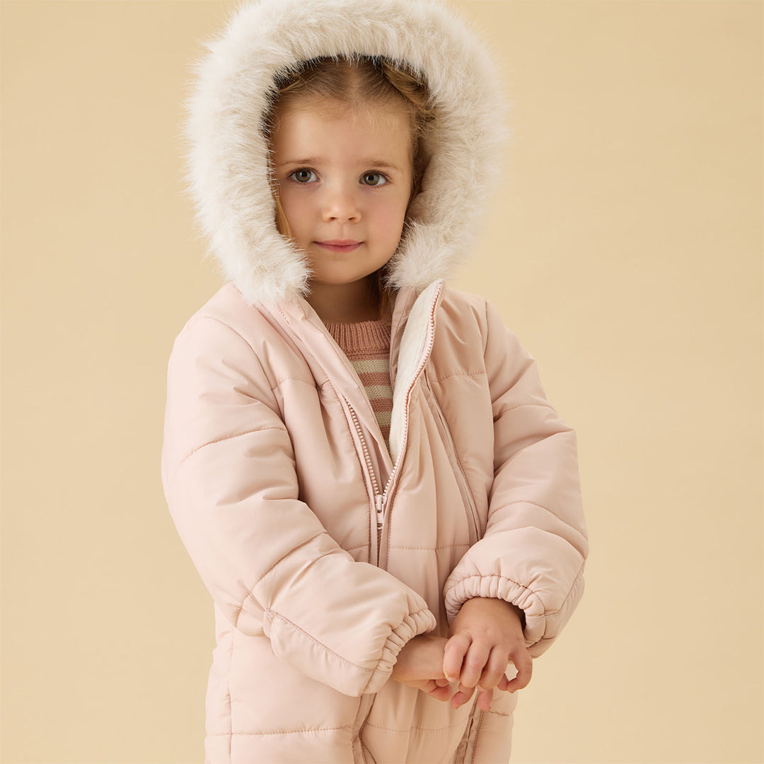 MORI Recycled Faux Fur Lined Embroidered Snowsuit - Pink-Snowsuits-Pink-0-3m | Natural Baby Shower