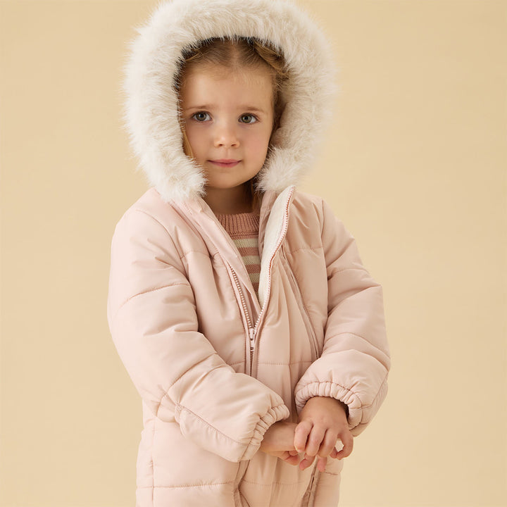 MORI Recycled Faux Fur Lined Embroidered Snowsuit - Pink-Snowsuits-Pink-0-3m | Natural Baby Shower