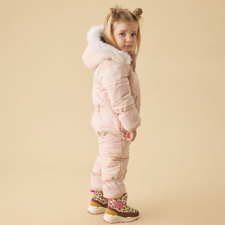 MORI Recycled Faux Fur Lined Embroidered Snowsuit - Pink-Snowsuits-Pink-0-3m | Natural Baby Shower