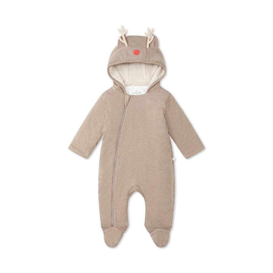 MORI Reindeer Ribbed Pramsuit - Taupe-Pramsuits-Taupe-0-3m | Natural Baby Shower