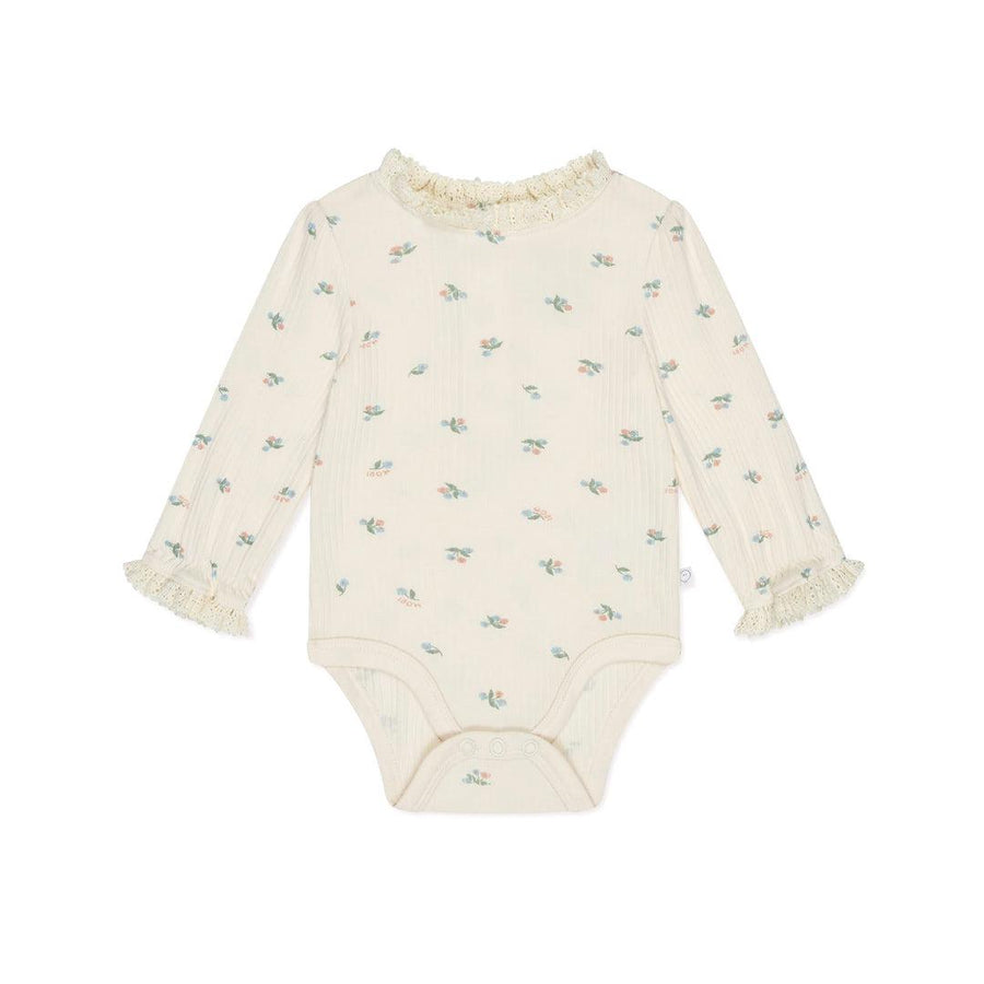 MORI Ribbed Floral Print Long Sleeve Bodysuit - Floral Print-Bodysuits- | Natural Baby Shower