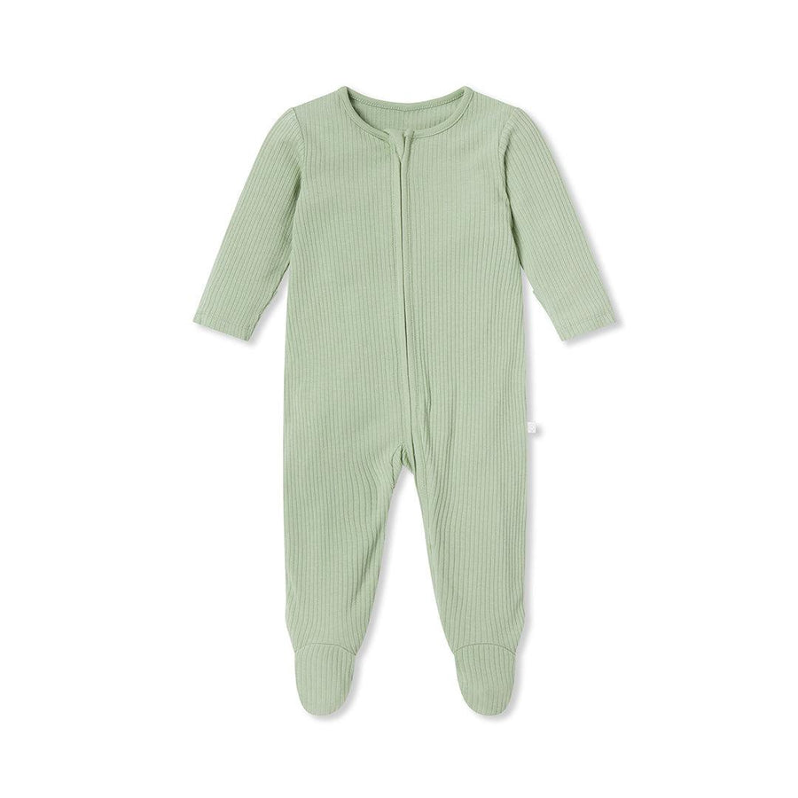 MORI Ribbed Clever Zip Sleepsuit - Sage-Sleepsuits-Sage-0-3m | Natural Baby Shower