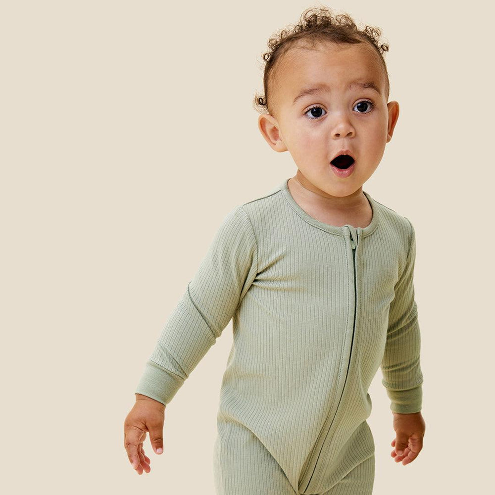 MORI Ribbed Clever Zip Sleepsuit - Sage-Sleepsuits-Sage-0-3m | Natural Baby Shower