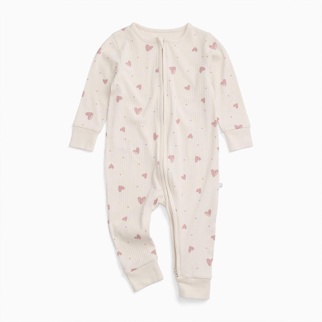 MORI Ribbed Two Way Zip-Up Sleepsuit - Hearts-Sleepsuits-Hearts-0-3m | Natural Baby Shower
