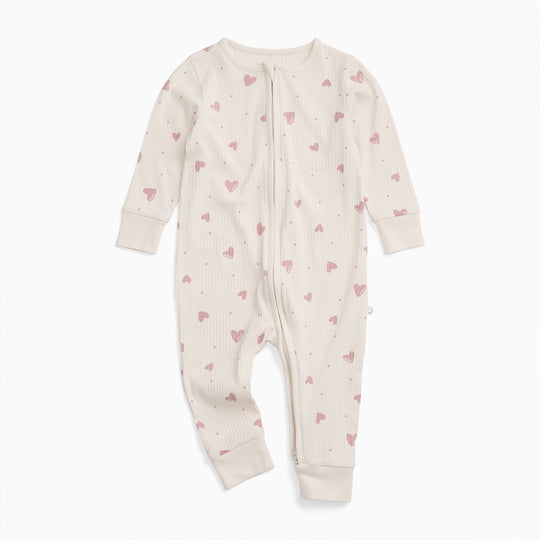 MORI Ribbed Two Way Zip-Up Sleepsuit - Hearts-Sleepsuits-Hearts-0-3m | Natural Baby Shower