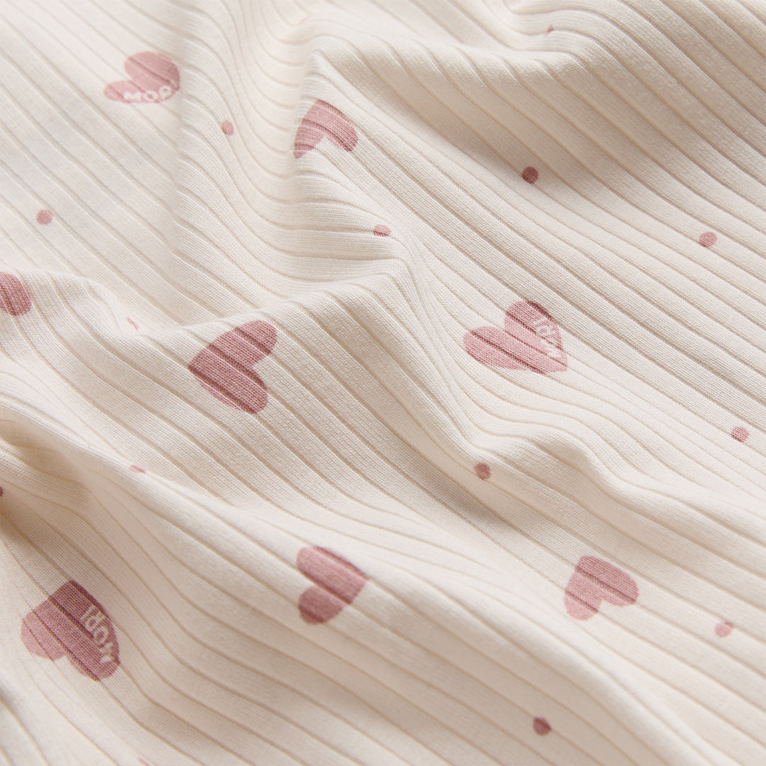 MORI Ribbed Two Way Zip-Up Sleepsuit - Hearts-Sleepsuits-Hearts-0-3m | Natural Baby Shower