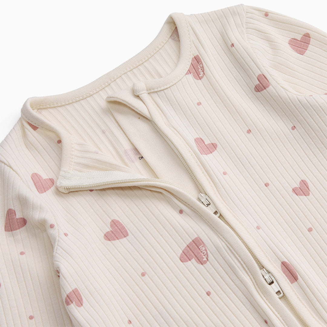 MORI Ribbed Two Way Zip-Up Sleepsuit - Hearts-Sleepsuits-Hearts-0-3m | Natural Baby Shower