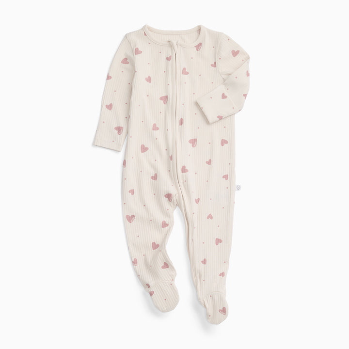 MORI Ribbed Two Way Zip-Up Sleepsuit - Hearts-Sleepsuits-Hearts-0-3m | Natural Baby Shower