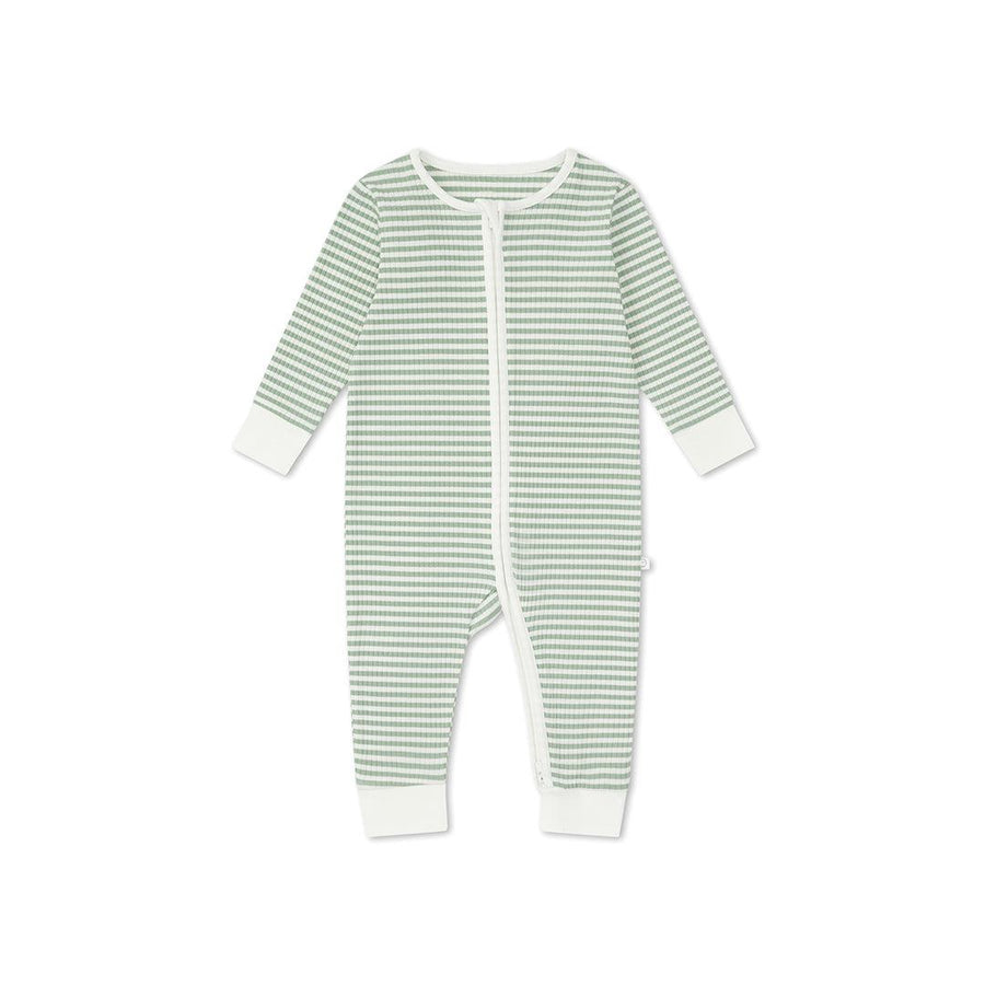 MORI Clever Zip Sleepsuit - Sage Stripe-Sleepsuits-Sage Stripe-Newborn | Natural Baby Shower