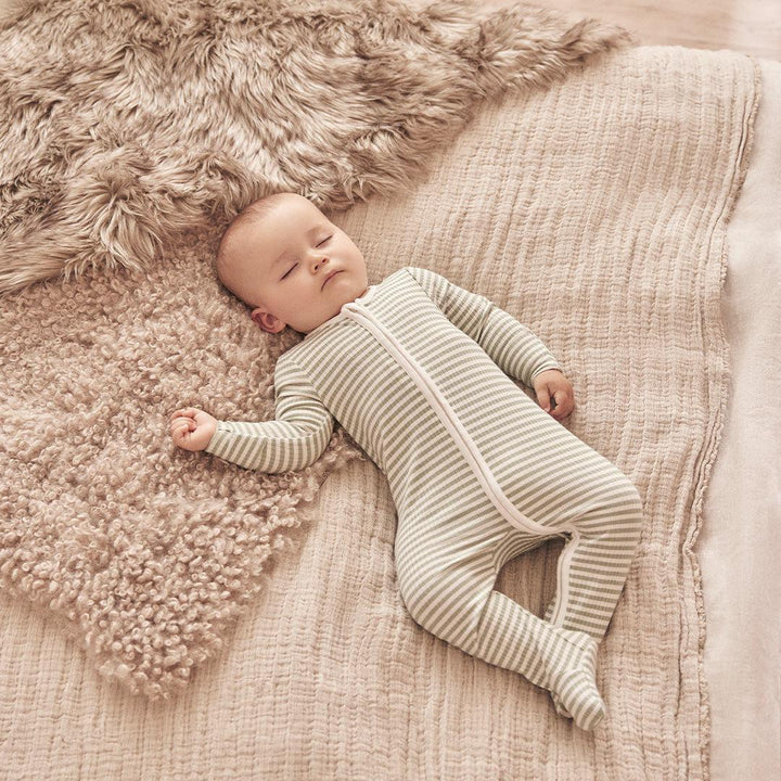 MORI Clever Zip Sleepsuit - Sage Stripe-Sleepsuits-Sage Stripe-Newborn | Natural Baby Shower