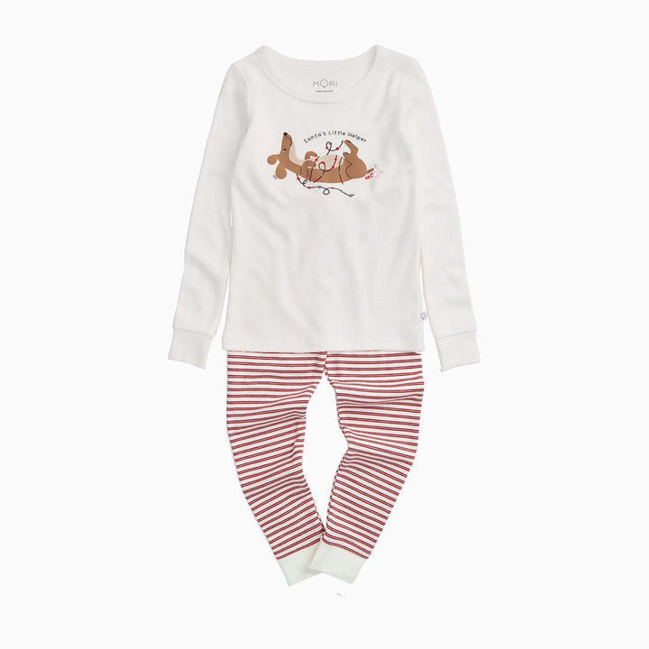 MORI Santa's Little Helper Pyjamas - White & Red-Pyjamas-White & Red-6-9m | Natural Baby Shower