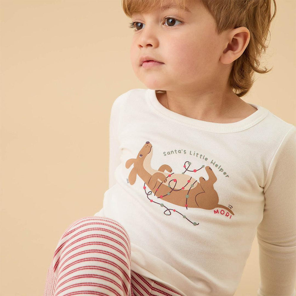 MORI Santa's Little Helper Pyjamas - White & Red-Pyjamas-White & Red-6-9m | Natural Baby Shower