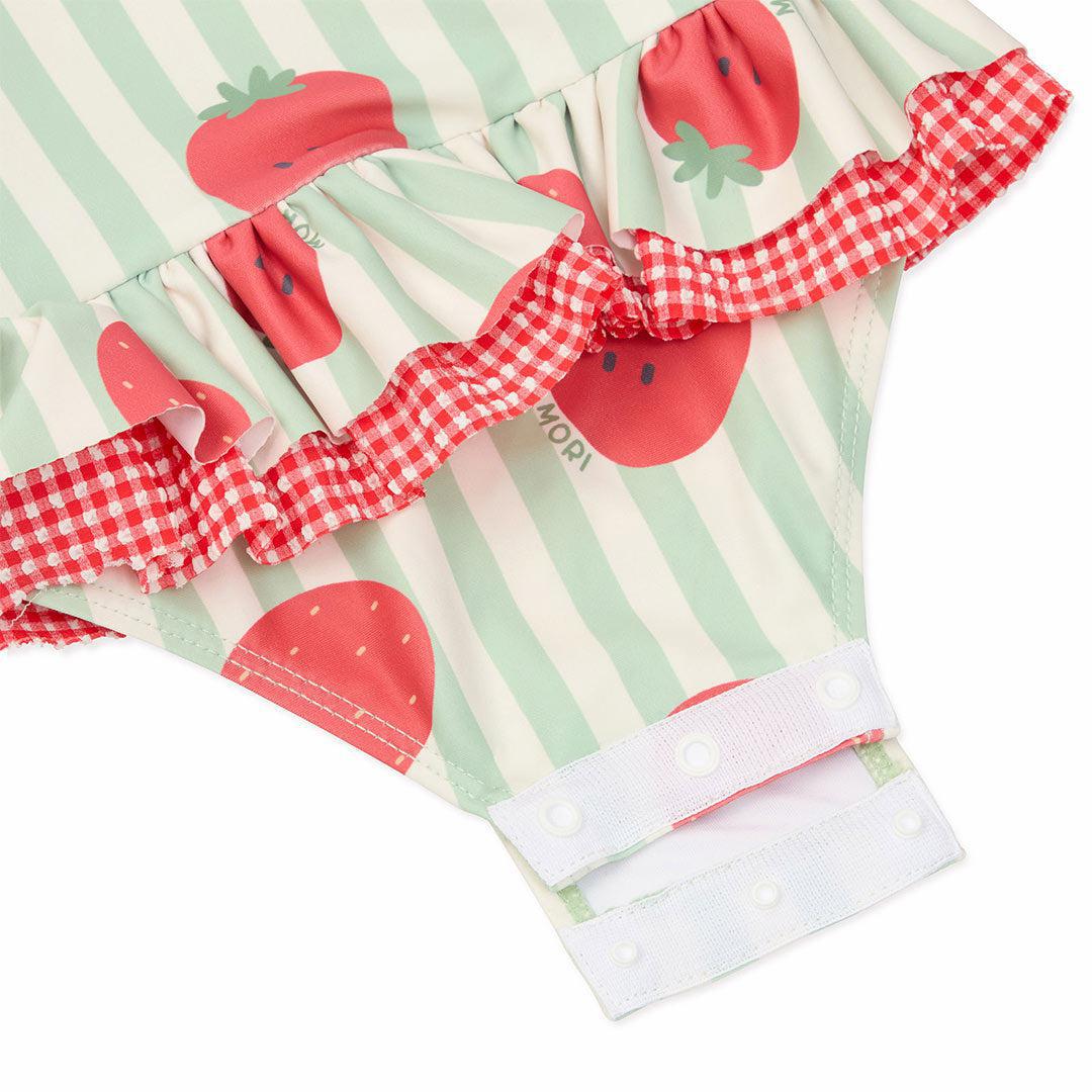 MORI Stripe Frill Long Sleeve Swimsuit - Strawberry & Green Stripe-Swimsuits-Strawberry & Green Stripe-12 - 18 M | Natural Baby Shower