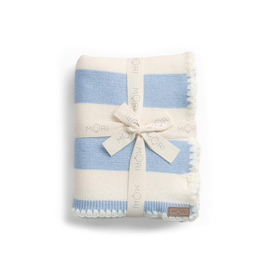 MORI Knitted Striped Blanket - Blue-Blankets- | Natural Baby Shower