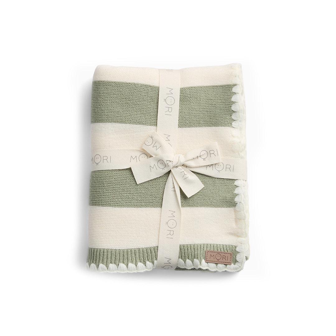 MORI Knitted Striped Blanket - Sage-Blankets- | Natural Baby Shower
