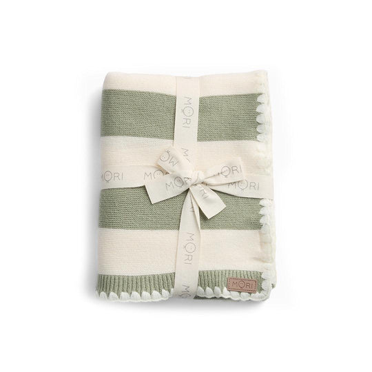 MORI Knitted Striped Blanket - Sage-Blankets- | Natural Baby Shower