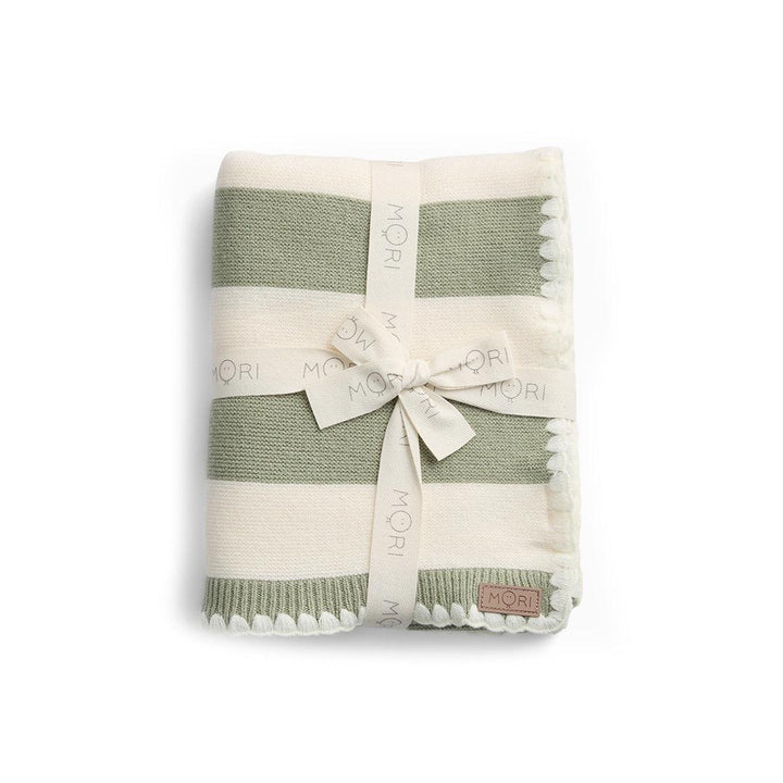 MORI Knitted Striped Blanket - Sage-Blankets- | Natural Baby Shower