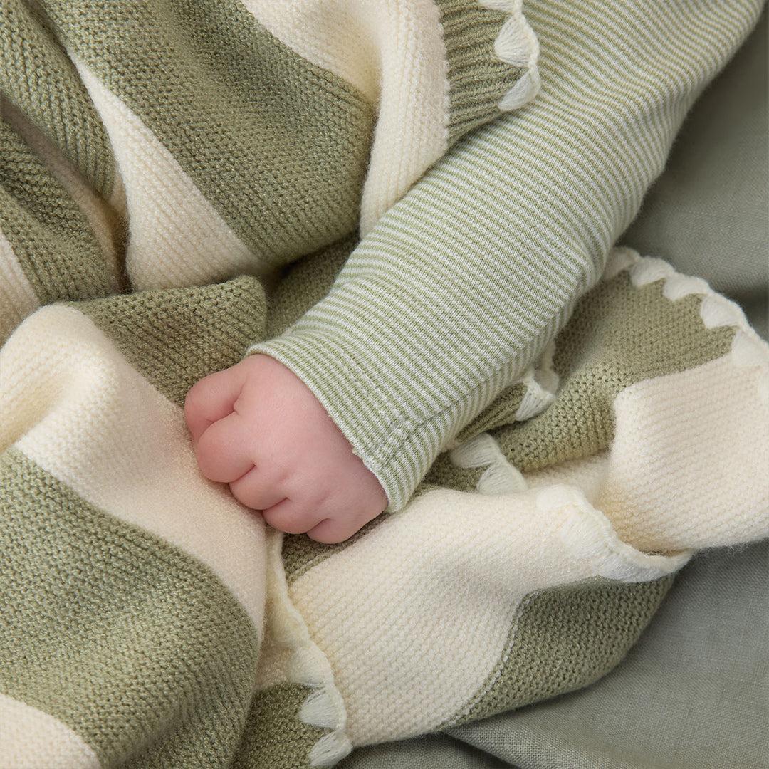 MORI Knitted Striped Blanket - Sage-Blankets- | Natural Baby Shower
