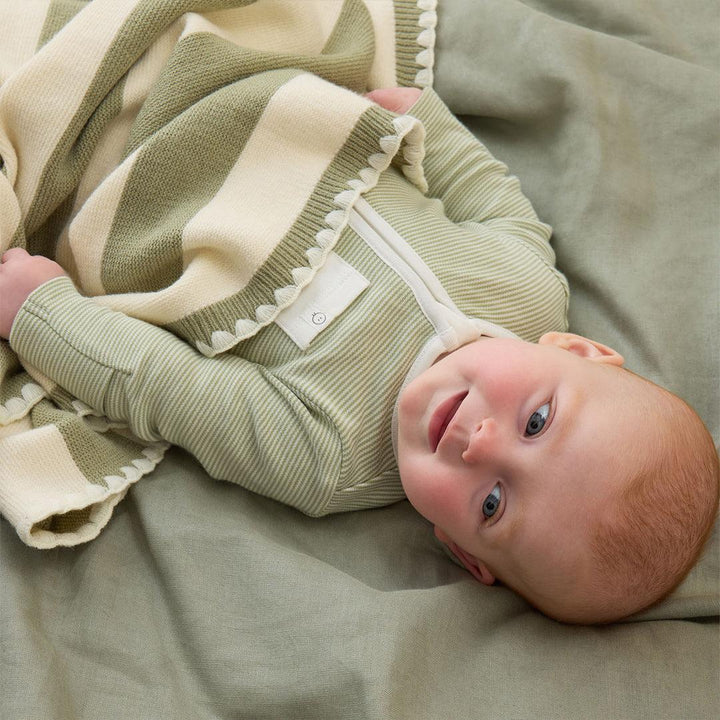 MORI Knitted Striped Blanket - Sage-Blankets- | Natural Baby Shower