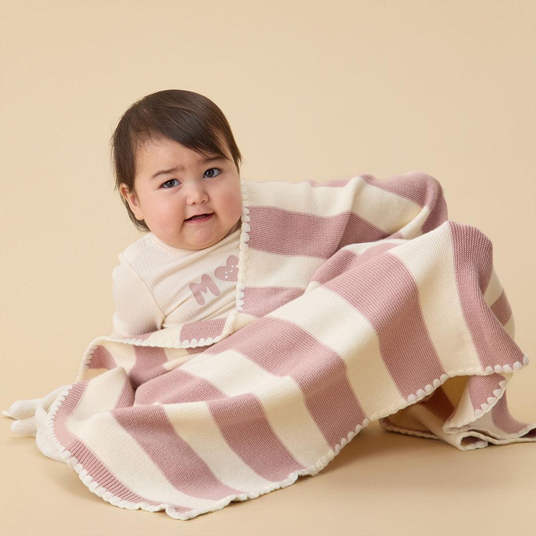 MORI Knitted Striped Blanket - Pink-Blankets- | Natural Baby Shower