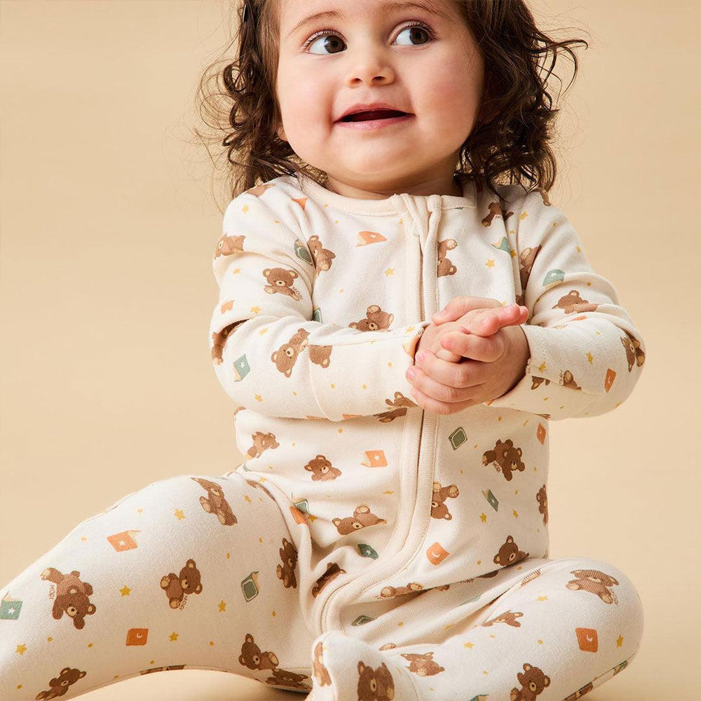 MORI Teddy Bear Two Way Zip-Up Sleepsuit - Teddy Bear Print-Sleepsuits-Teddy Bear Print-0-3m | Natural Baby Shower