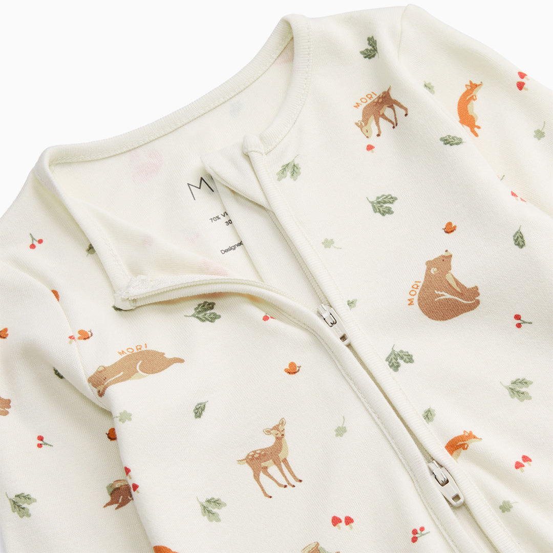 MORI Two Way Zip-Up Sleepsuit - Woodland-Sleepsuits-Woodland-0-3m | Natural Baby Shower