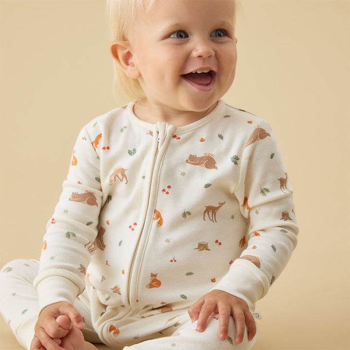 MORI Two Way Zip-Up Sleepsuit - Woodland-Sleepsuits-Woodland-0-3m | Natural Baby Shower
