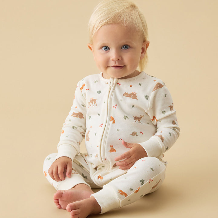 MORI Two Way Zip-Up Sleepsuit - Woodland-Sleepsuits-Woodland-0-3m | Natural Baby Shower