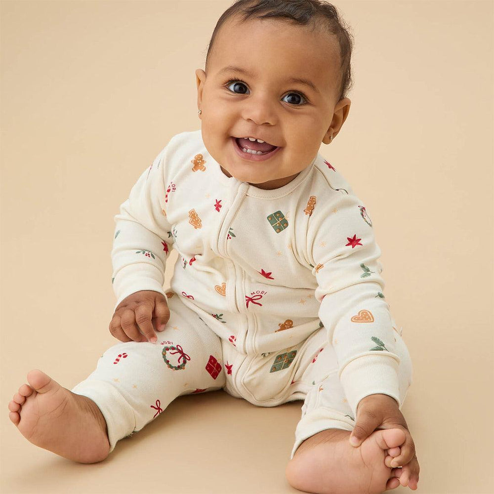 MORI Christmas Two Way Zip-Up Sleepsuit - White Christmas-Sleepsuits-White Christmas-0-3m | Natural Baby Shower