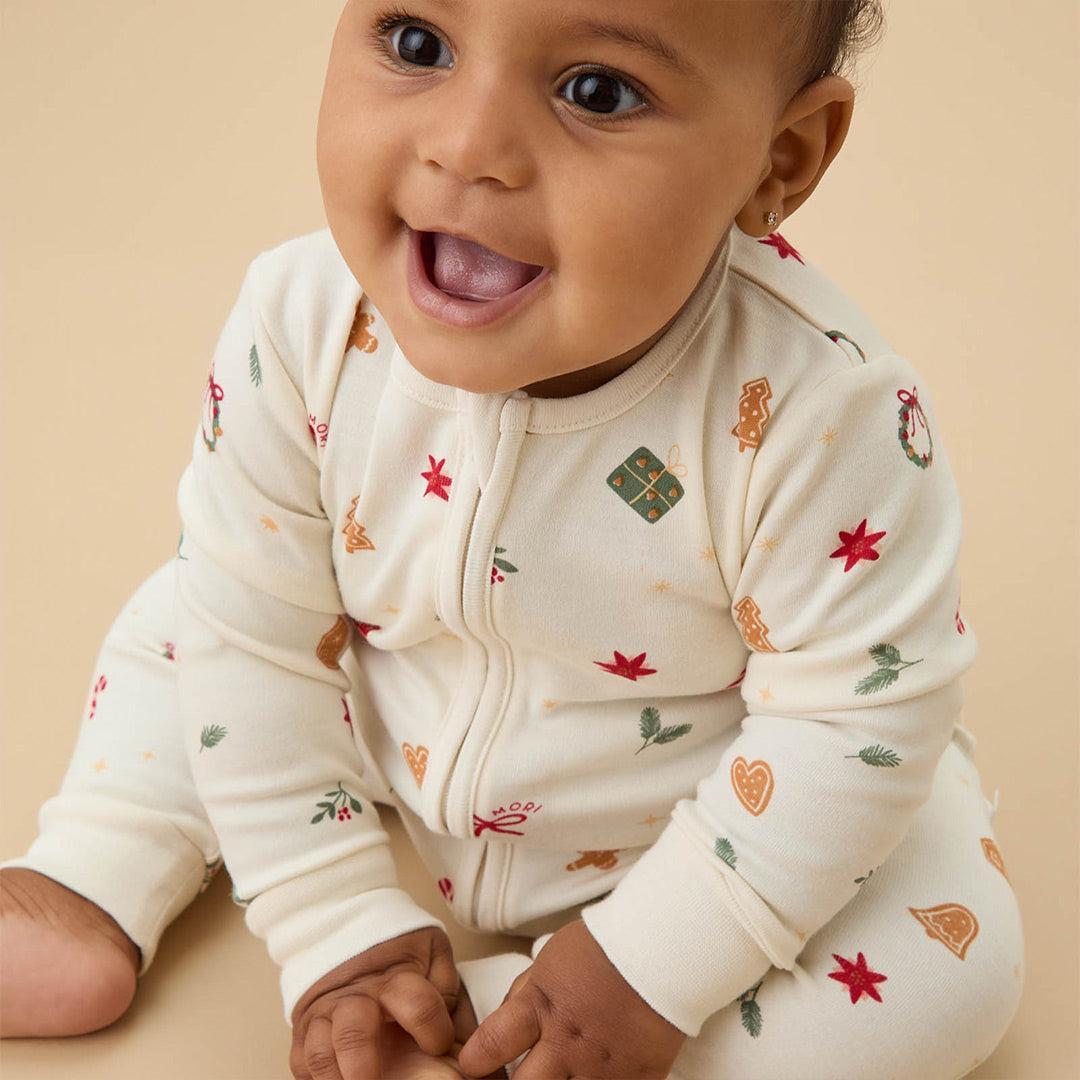 MORI Christmas Two Way Zip-Up Sleepsuit - White Christmas-Sleepsuits-White Christmas-0-3m | Natural Baby Shower