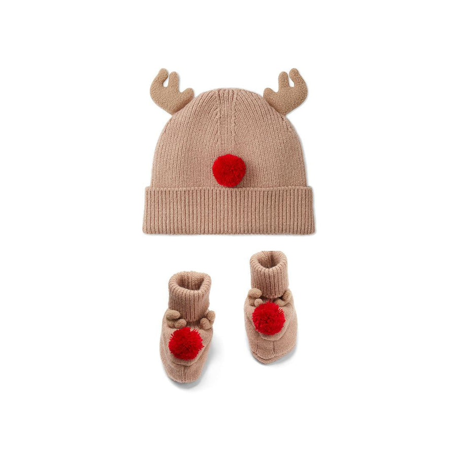 MORI Reindeer Beanie Hat + Booties - Taupe-Hats-Taupe-0-6m | Natural Baby Shower