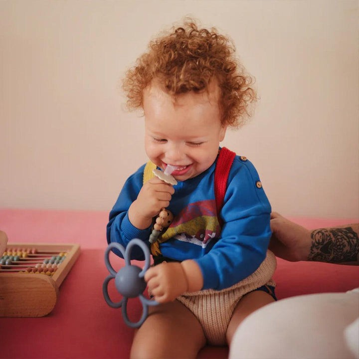 Mushie Daisy Rattle Teether - Faded Denim-Teethers-Faded Denim- | Natural Baby Shower