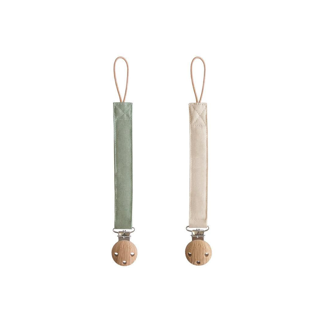 Mushie Linen Pacifier Clip 2-Pack - Olive/Shifting Sand-Pacifier Clips-Olive/Shifting Sand- | Natural Baby Shower