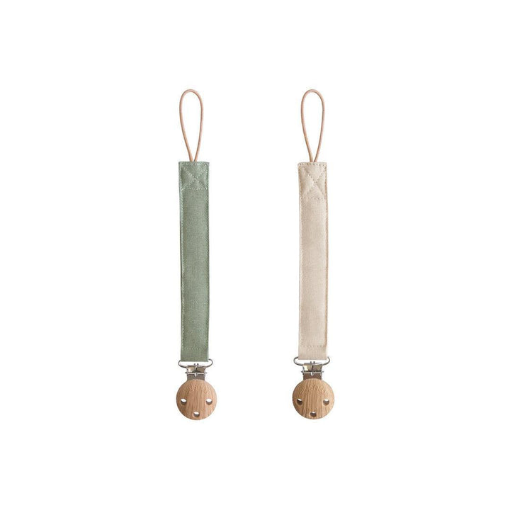 Mushie Linen Pacifier Clip 2-Pack - Olive/Shifting Sand-Pacifier Clips-Olive/Shifting Sand- | Natural Baby Shower