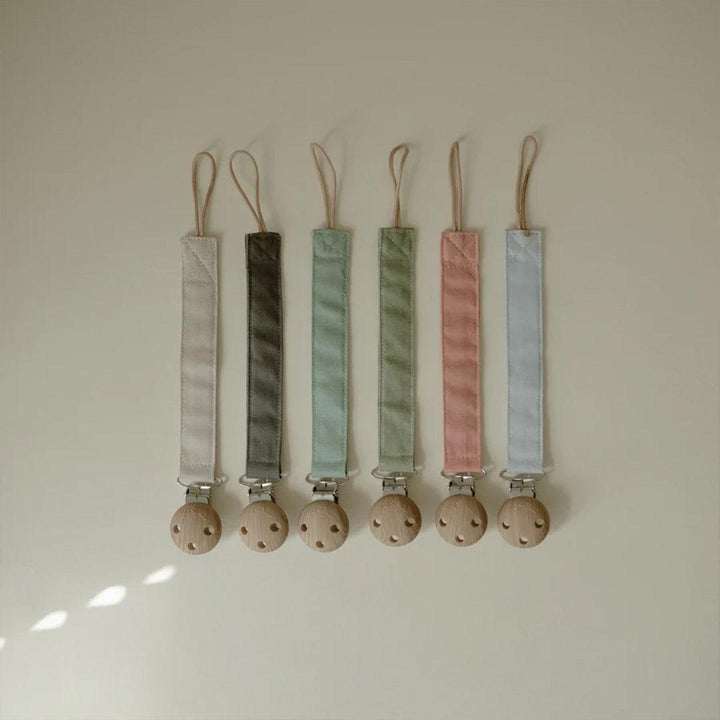 Mushie Linen Pacifier Clip 2-Pack - Olive/Shifting Sand-Pacifier Clips-Olive/Shifting Sand- | Natural Baby Shower