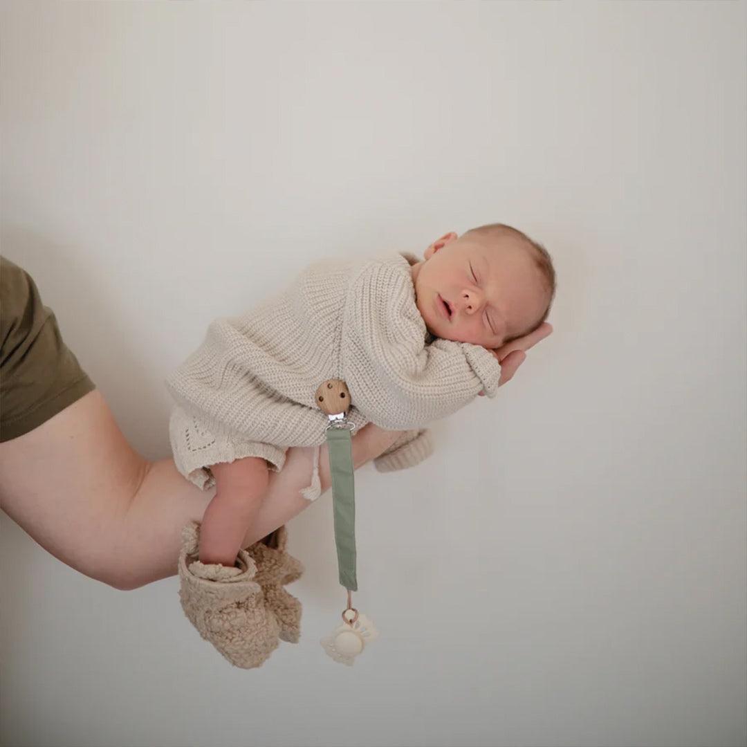 Mushie Linen Pacifier Clip 2-Pack - Olive/Shifting Sand-Pacifier Clips-Olive/Shifting Sand- | Natural Baby Shower