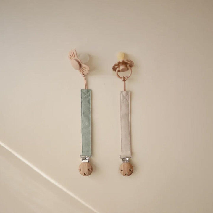 Mushie Linen Pacifier Clip 2-Pack - Olive/Shifting Sand-Pacifier Clips-Olive/Shifting Sand- | Natural Baby Shower