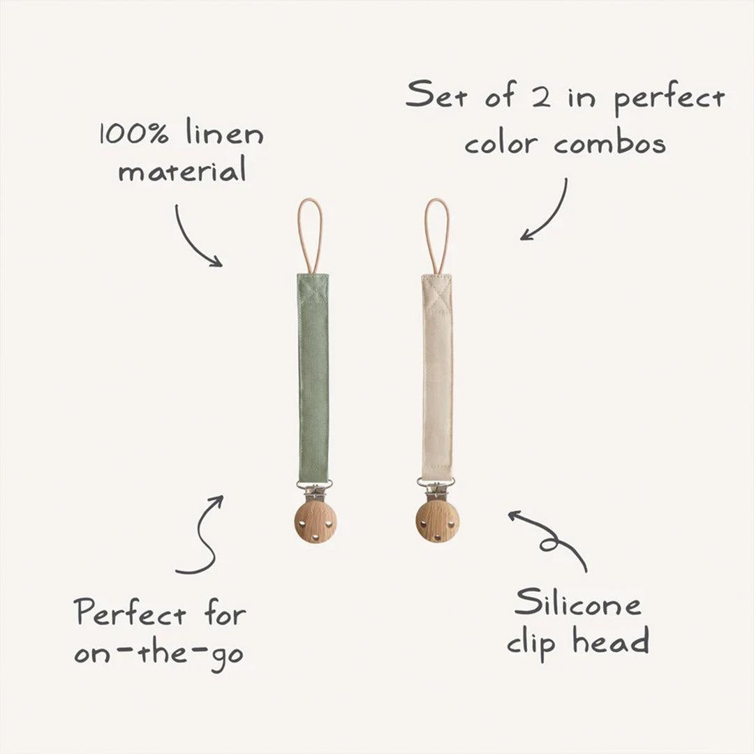 Mushie Linen Pacifier Clip 2-Pack - Olive/Shifting Sand-Pacifier Clips-Olive/Shifting Sand- | Natural Baby Shower