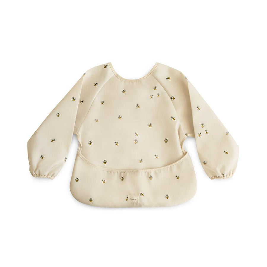 Mushie Long Sleeve Bib - Cream Bees-Bibs-Cream Bees- | Natural Baby Shower