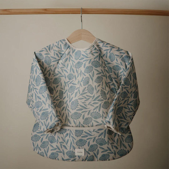 Mushie Long Sleeve Bib - Blue Flowers-Bibs-Blue Flowers-0m+ | Natural Baby Shower