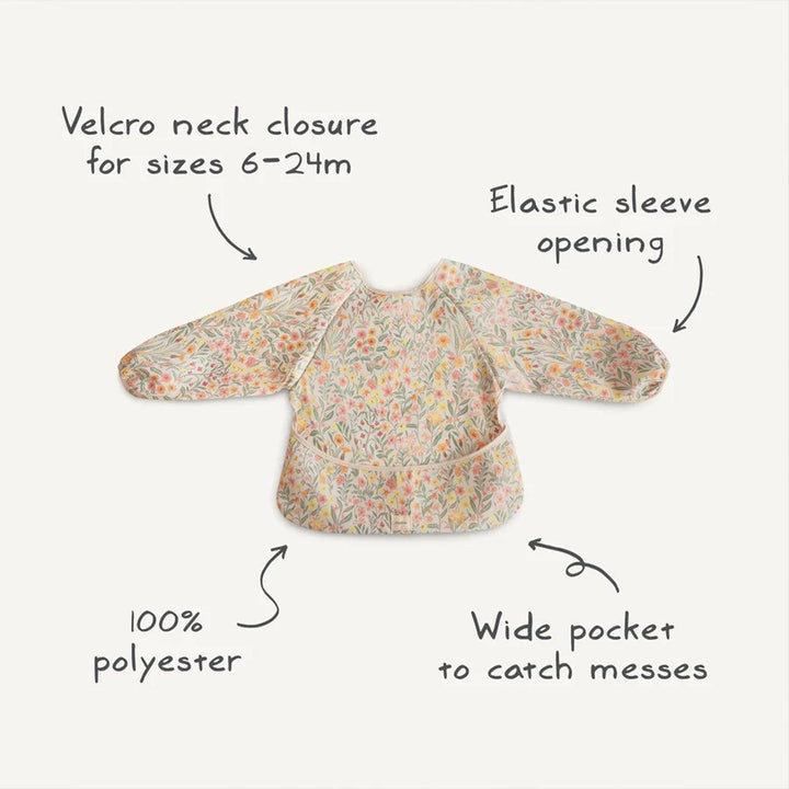 Mushie Long Sleeve Bib - Blue Flowers-Bibs-Blue Flowers-0m+ | Natural Baby Shower