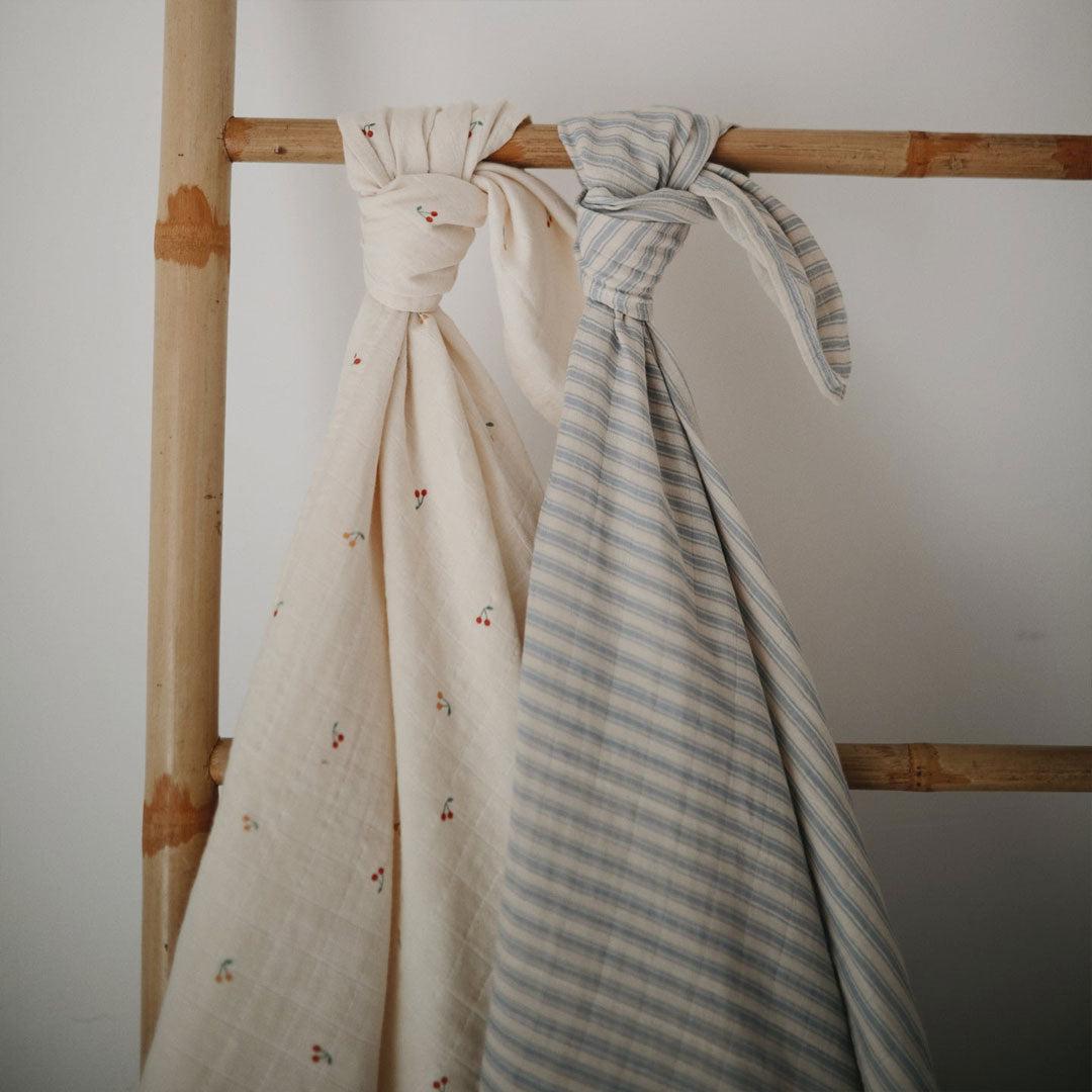 Mushie Organic Swaddle - Sage Stripe-Swaddling Wraps-Sage Stripe- | Natural Baby Shower