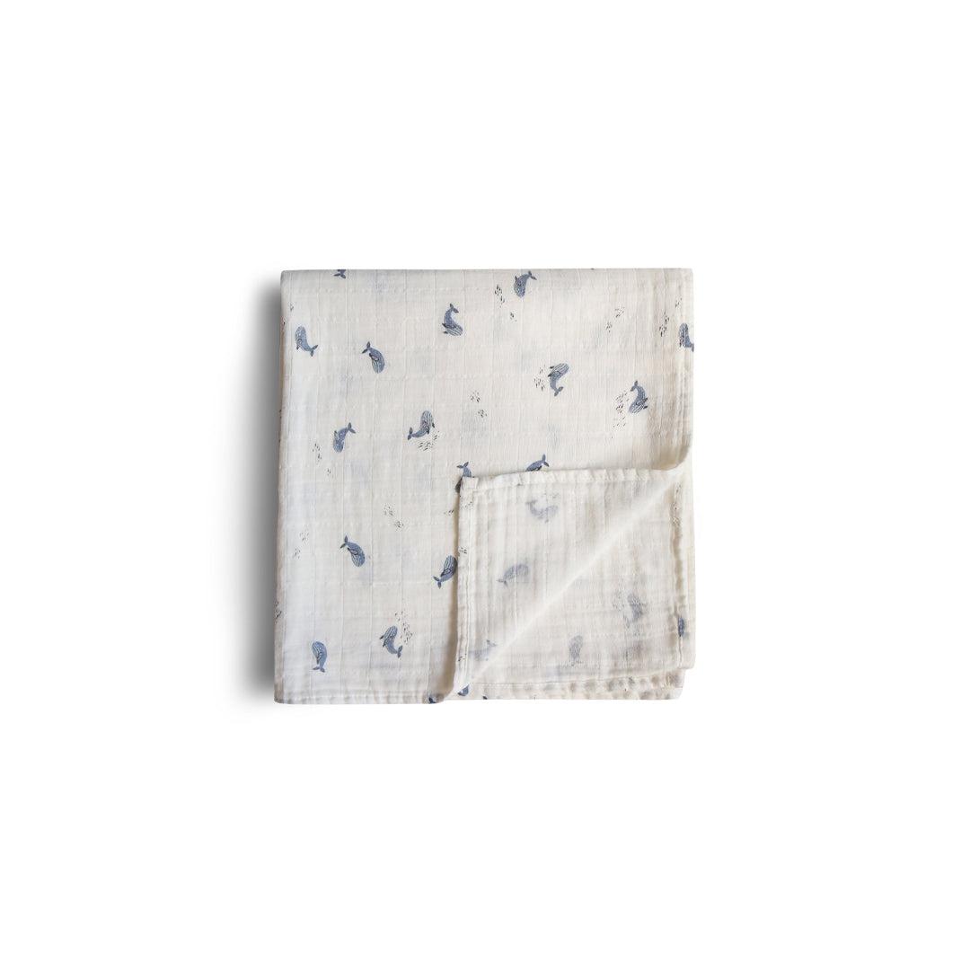 Mushie Organic Muslin Swaddle - Whales-Swaddling Wraps-Whales- | Natural Baby Shower