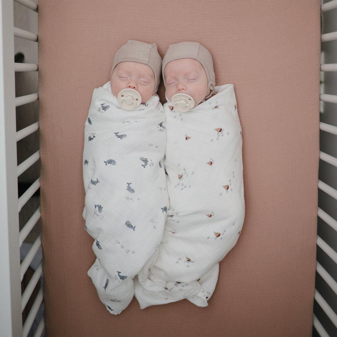 Mushie Organic Muslin Swaddle - Whales-Swaddling Wraps-Whales- | Natural Baby Shower