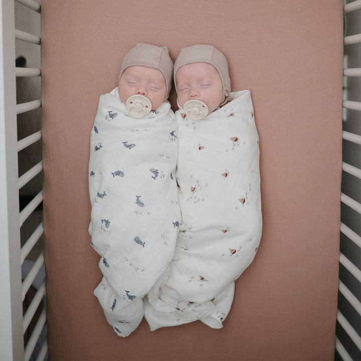 Mushie Organic Muslin Swaddle - Whales-Swaddling Wraps-Whales- | Natural Baby Shower