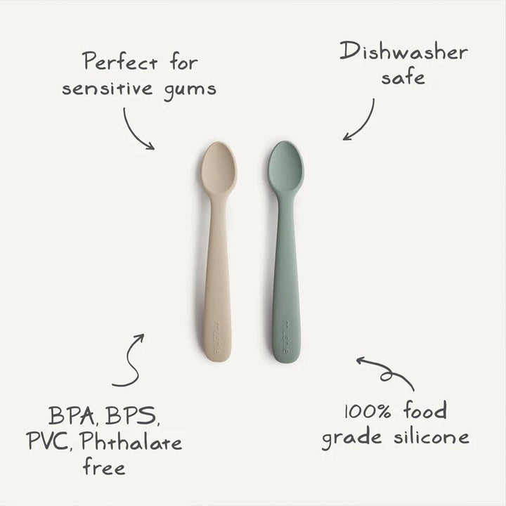 Mushie Silicone Feeding Spoons 2-Pack - Ivory-Feeding Sets-Ivory- | Natural Baby Shower